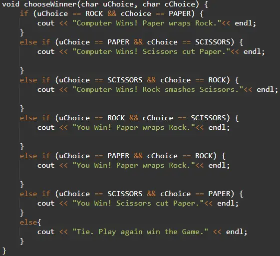 C++ code choosing the winner.
