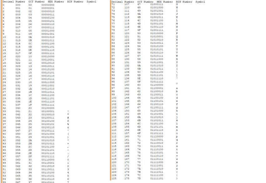 ASCII Codes - Program Output