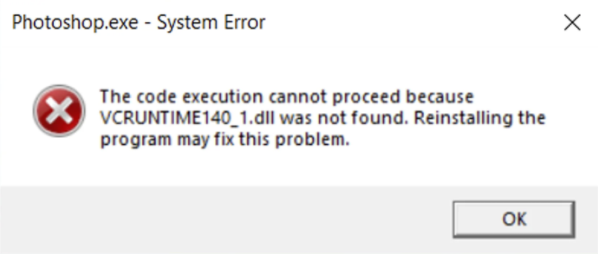 VCRUNTIME140_1.dll Libaray Error - Photoshop
